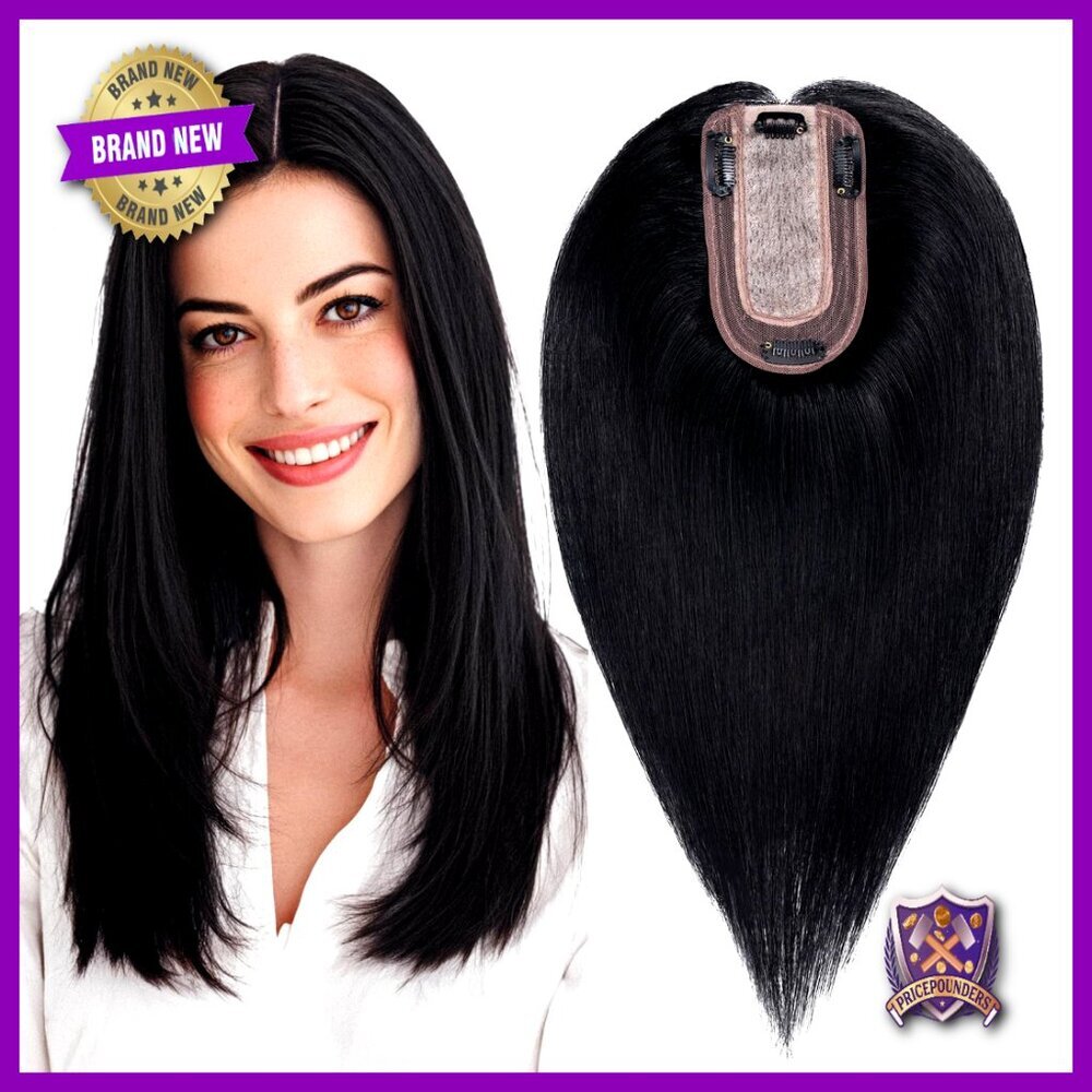 Human Hair Topper Silk Base Clip-In Hairpiece 150% Density Remy Hair Extensions